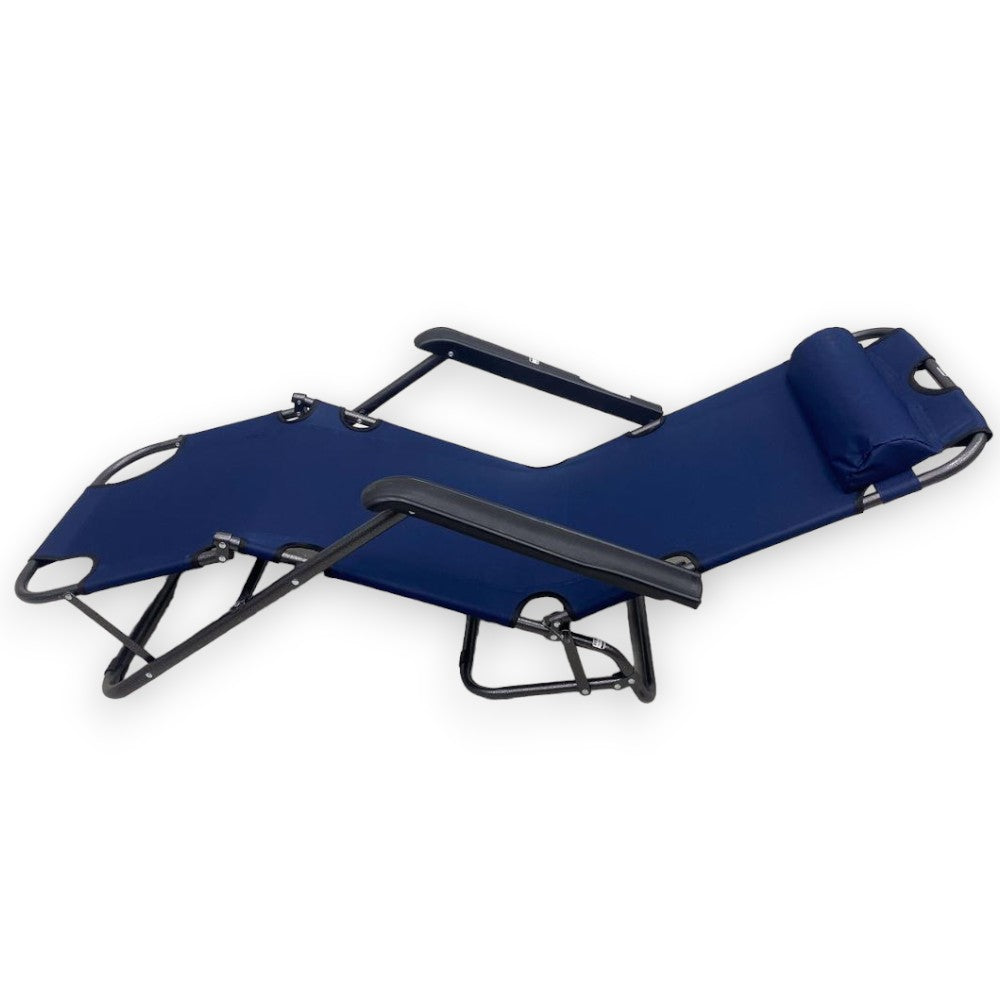 Transat pliable d'extérieur et de plage avec accoudoirs et coussin, structure en acier et tissu oxford