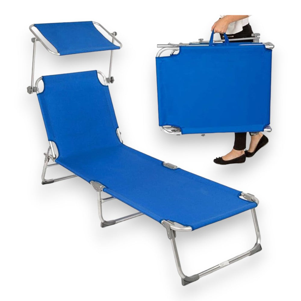 Chaises longues pliantes de mer et de plage d'extérieur avec parasol réglable avec structure en acier et tissu oxford