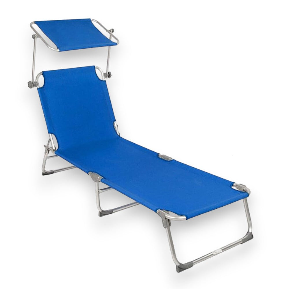 Chaises longues pliantes de mer et de plage d'extérieur avec parasol réglable avec structure en acier et tissu oxford