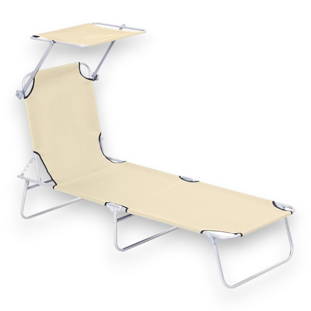 Chaises longues pliantes de mer et de plage d'extérieur avec parasol réglable avec structure en acier et tissu oxford