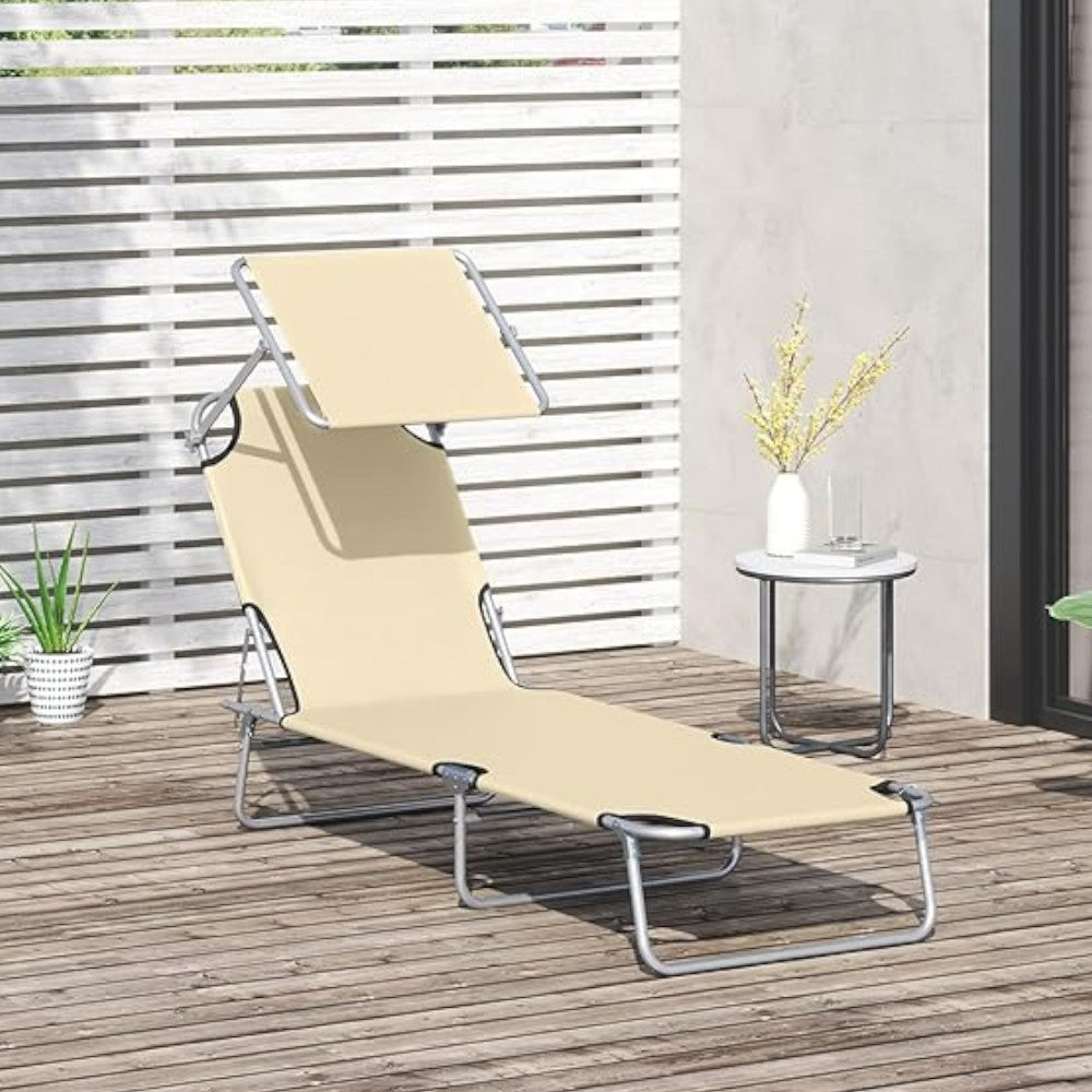 Chaises longues pliantes de mer et de plage d'extérieur avec parasol réglable avec structure en acier et tissu oxford