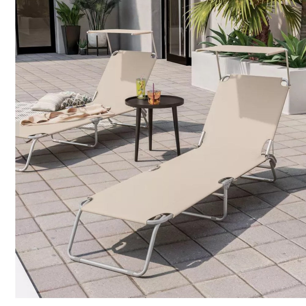 Chaises longues pliantes de mer et de plage d'extérieur avec parasol réglable avec structure en acier et tissu oxford