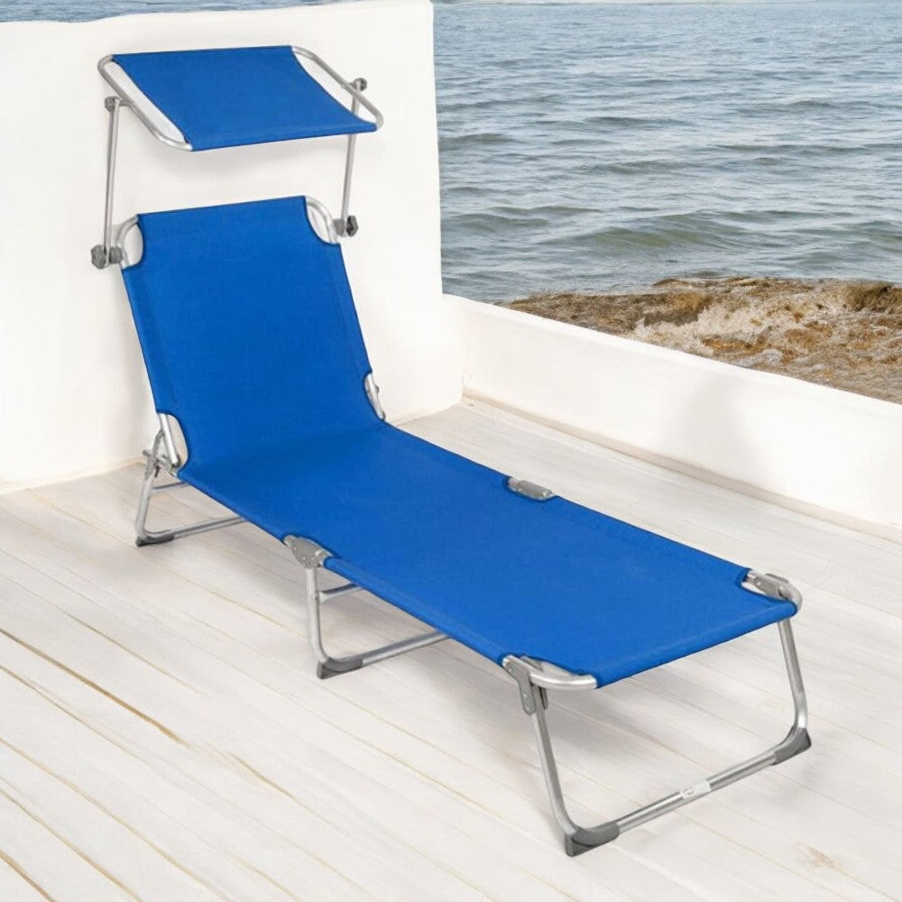 Chaises longues pliantes de mer et de plage d'extérieur avec parasol réglable avec structure en acier et tissu oxford