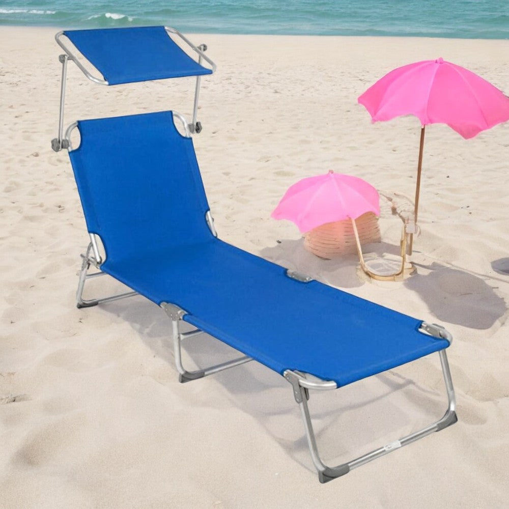Chaises longues pliantes de mer et de plage d'extérieur avec parasol réglable avec structure en acier et tissu oxford