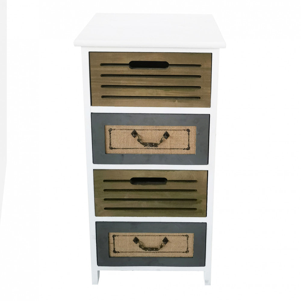 Mobiletto cassettiera in legno 35x28x73 cm con 4 cassetti decorati