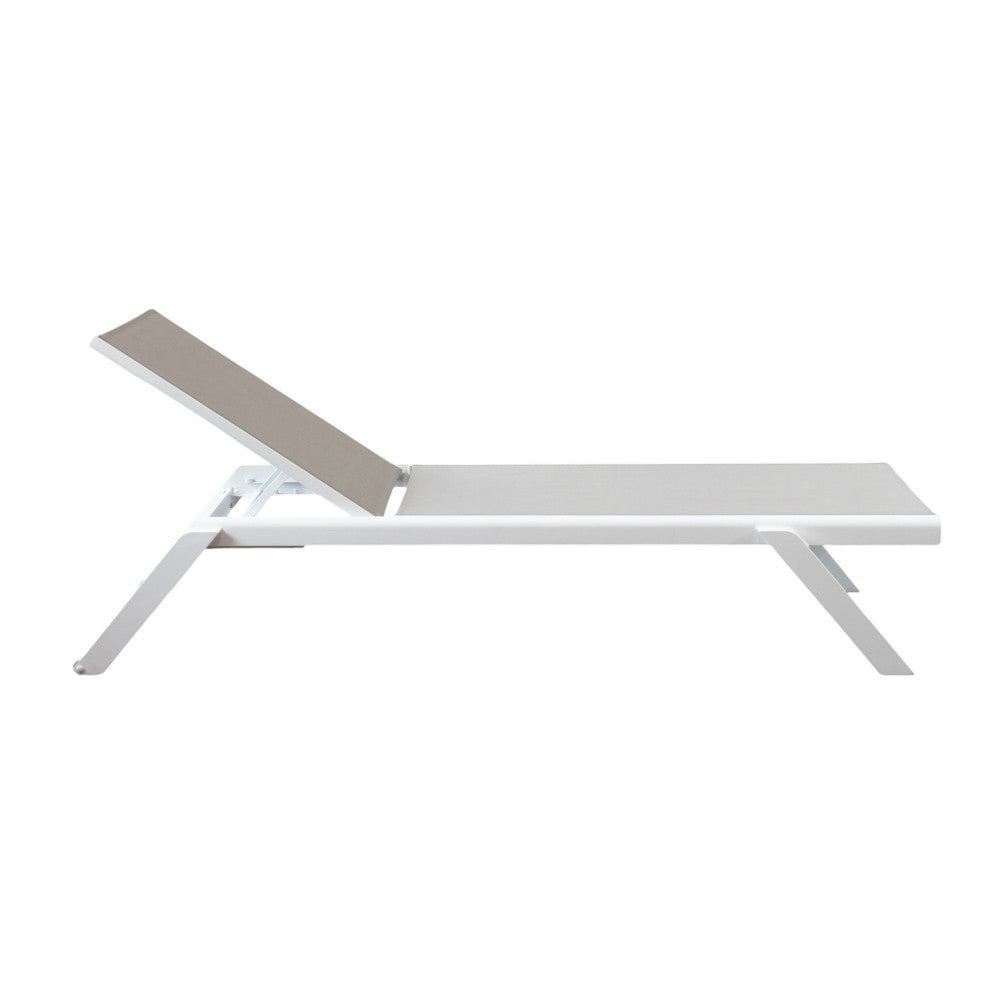 Lettino prendisole da giardino con struttura in alluminio bianco e rivestimento in texilene 198x72xH35.5 cm Solaria