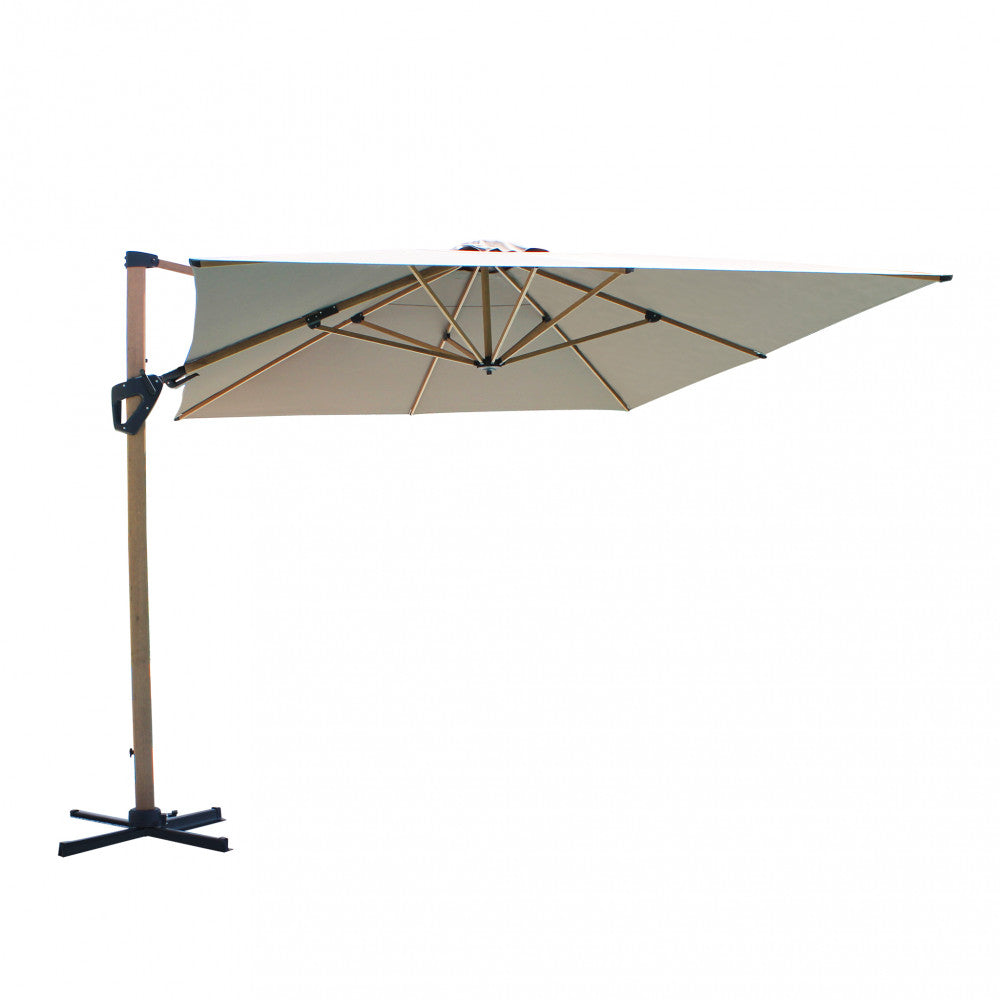 Parasol à mât latéral 3x3 m avec structure en aluminium effet bois Mendes 