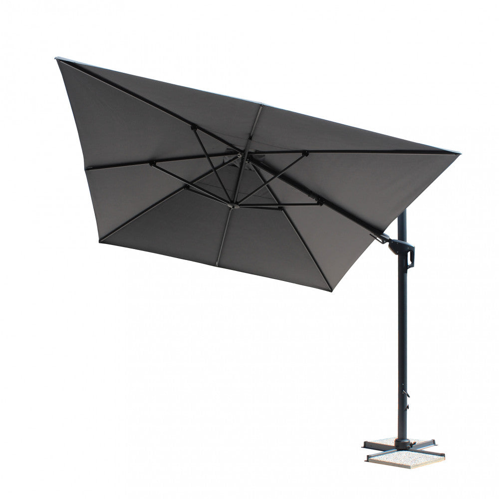 Parasol de jardin 3x4 m en aluminium gris foncé avec housse en polyester et ouverture assistée Shake 