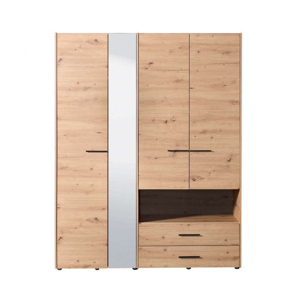 Armoire à 3 portes et 2 tiroirs en bois mélaminé bilaminé avec compartiment de rangement Silvian