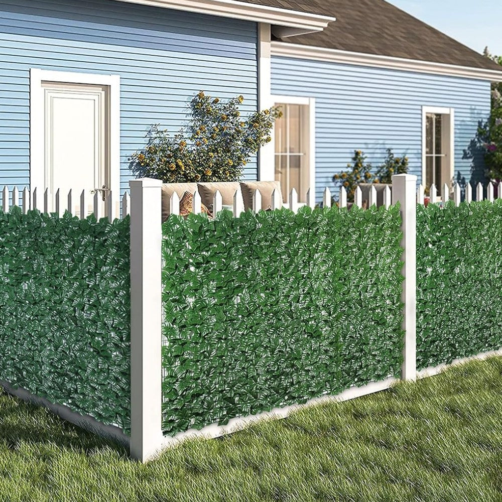 Haie artificielle pour terrasse et jardin avec feuilles en résine et support PVC