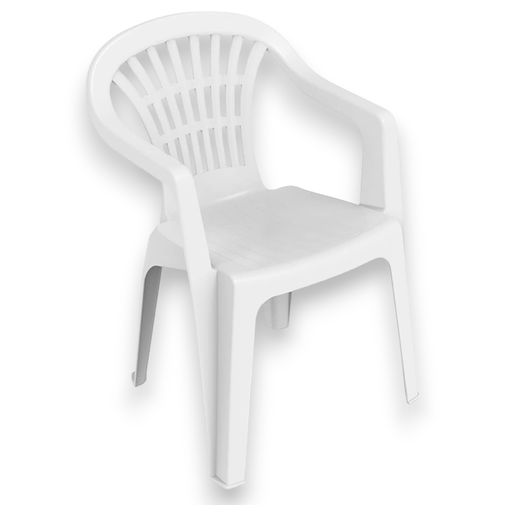 Chaise de jardin empilable en résine blanche Lyra avec accoudoirs
