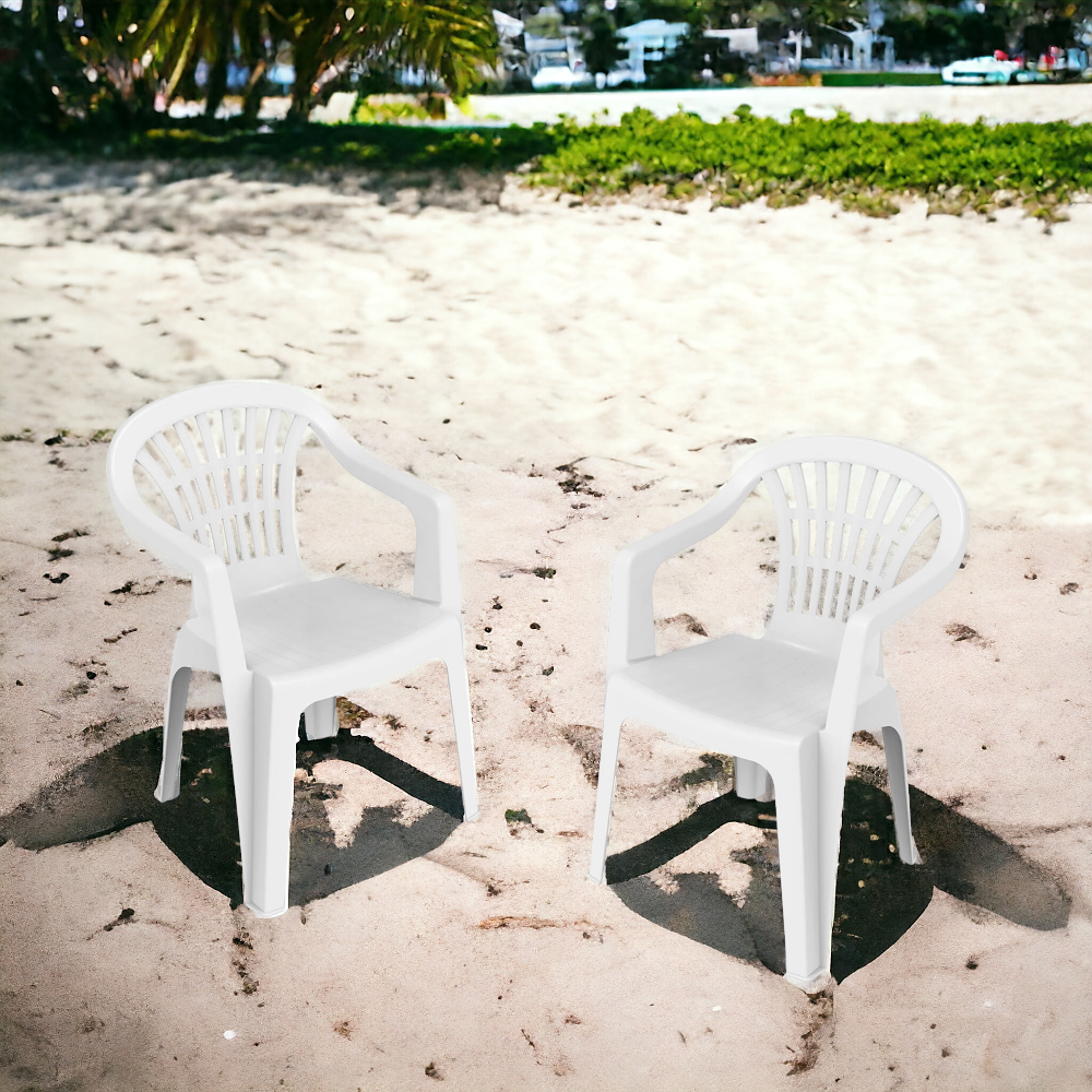 Chaise de jardin empilable en résine blanche Lyra avec accoudoirs