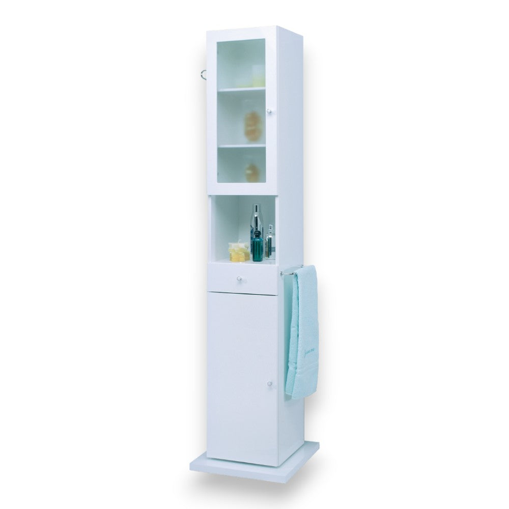 Meuble colonne de salle de bain pivotant polyvalent 42x42xH188 cm en bois