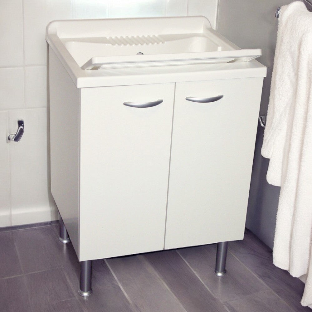 Meuble lavabo de salle de bain en bois mélaminé avec pieds réglables et cuve en résine