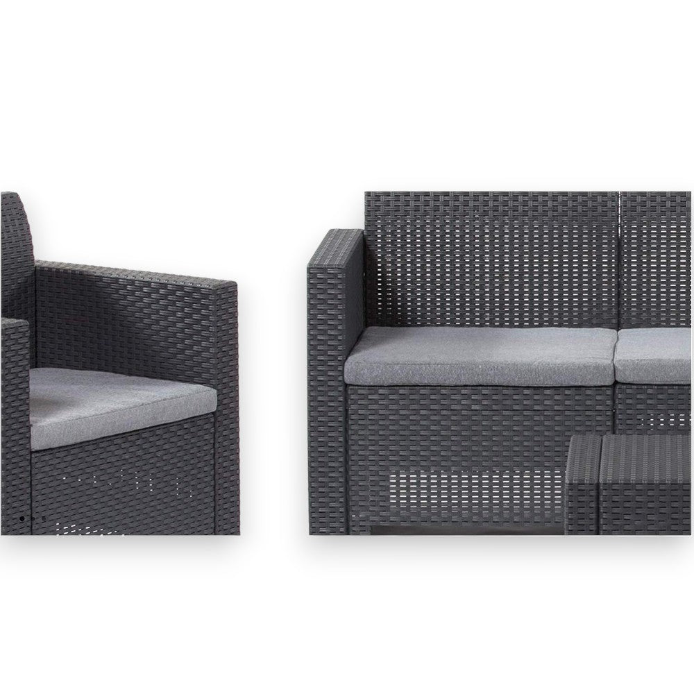 Salon en rotin composé de 2 fauteuils, table, canapé 3 places, table basse et coussins Nebraska