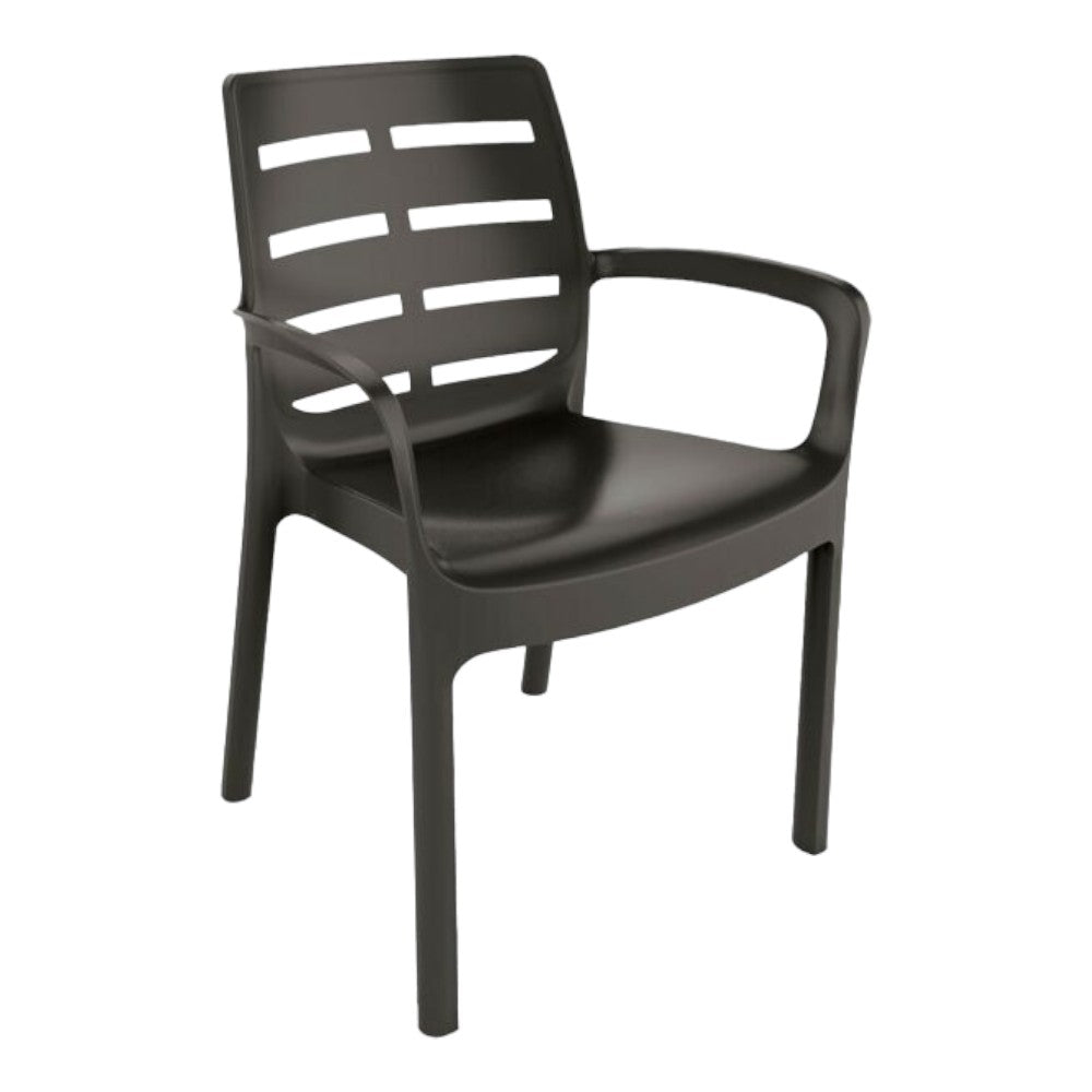 Chaise d'extérieur empilable avec accoudoirs en polypropylène anthracite et blanc