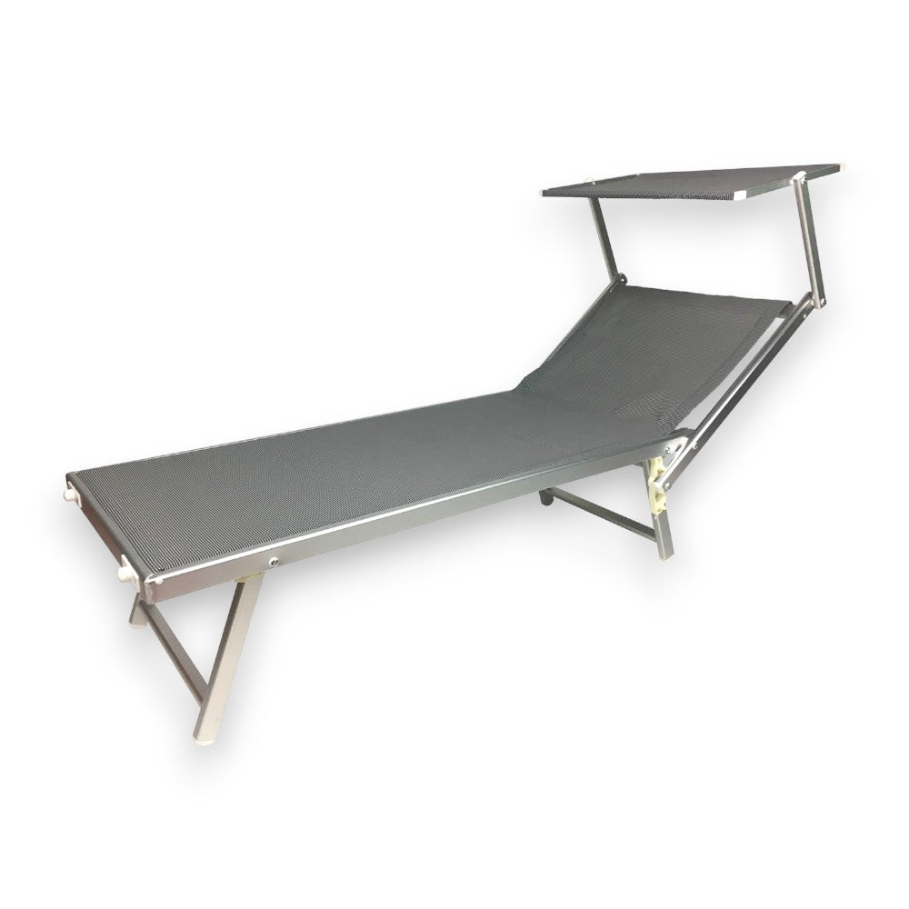 Transat de plage mer avec toit ouvrant rabattable en aluminium Rimini Gris