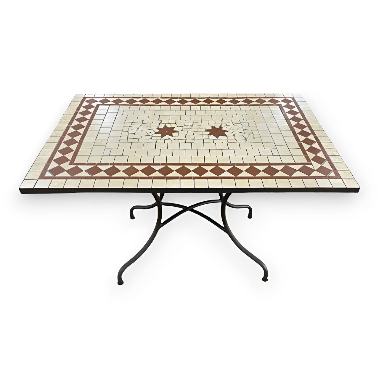 Table d'extérieur 120x80 cm avec structure en acier et plateau en béton et mosaïque Jazz