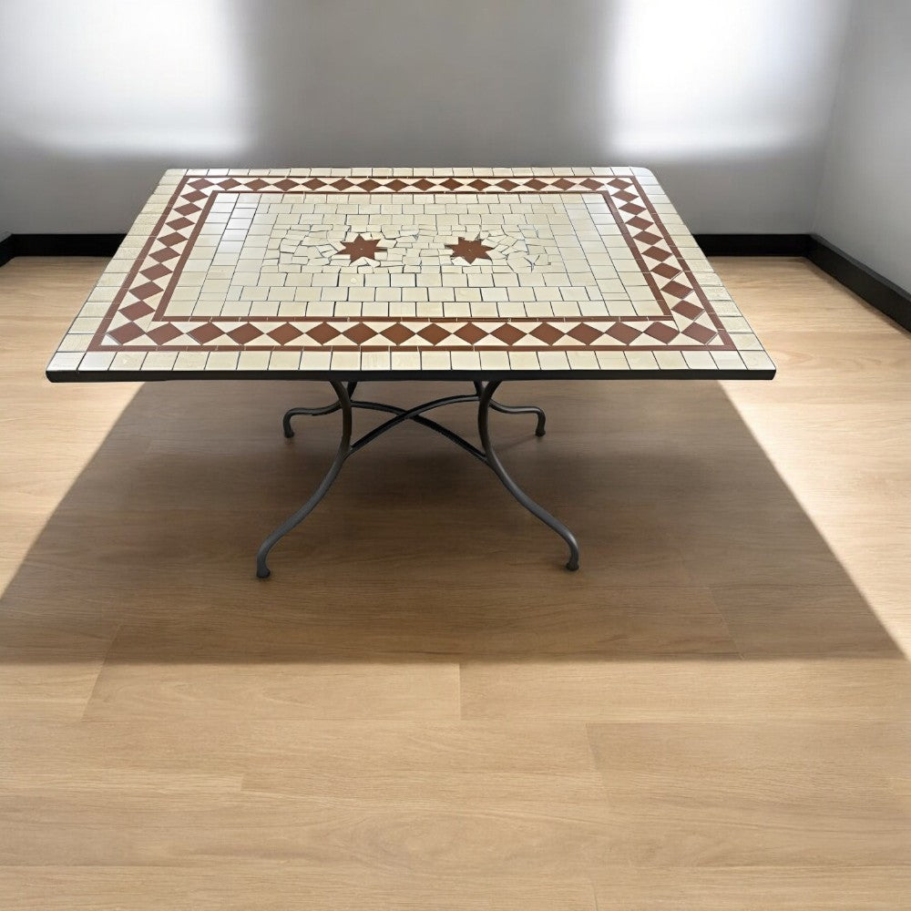 Table d'extérieur 120x80 cm avec structure en acier et plateau en béton et mosaïque Jazz