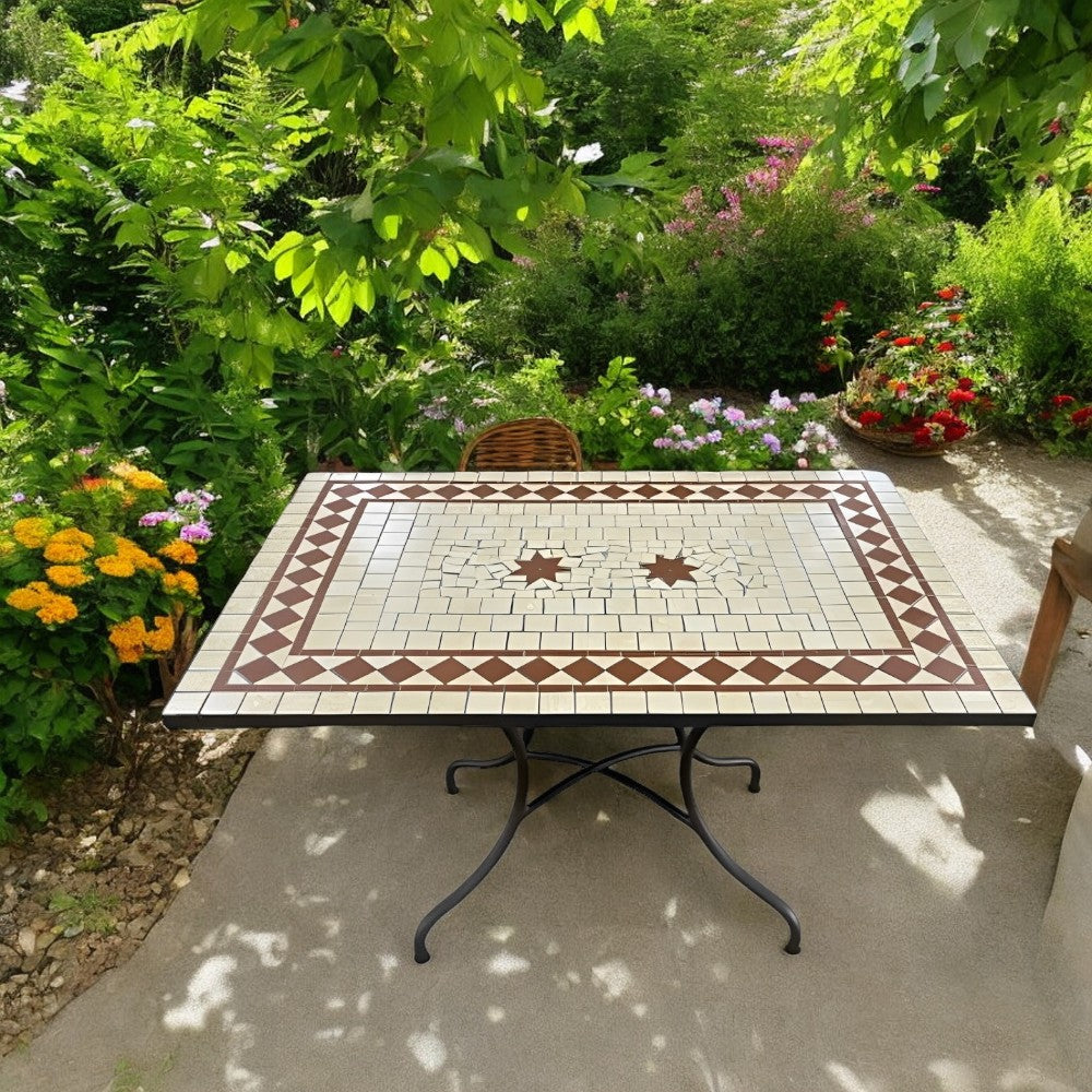 Table d'extérieur 120x80 cm avec structure en acier et plateau en béton et mosaïque Jazz