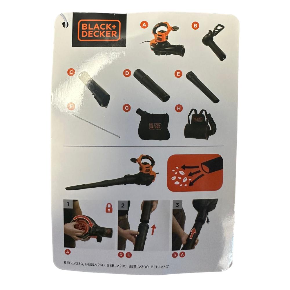 Aspirateur souffleur Broyeur de feuilles électrique avec sac Black + Decker BEBLV 2600W 