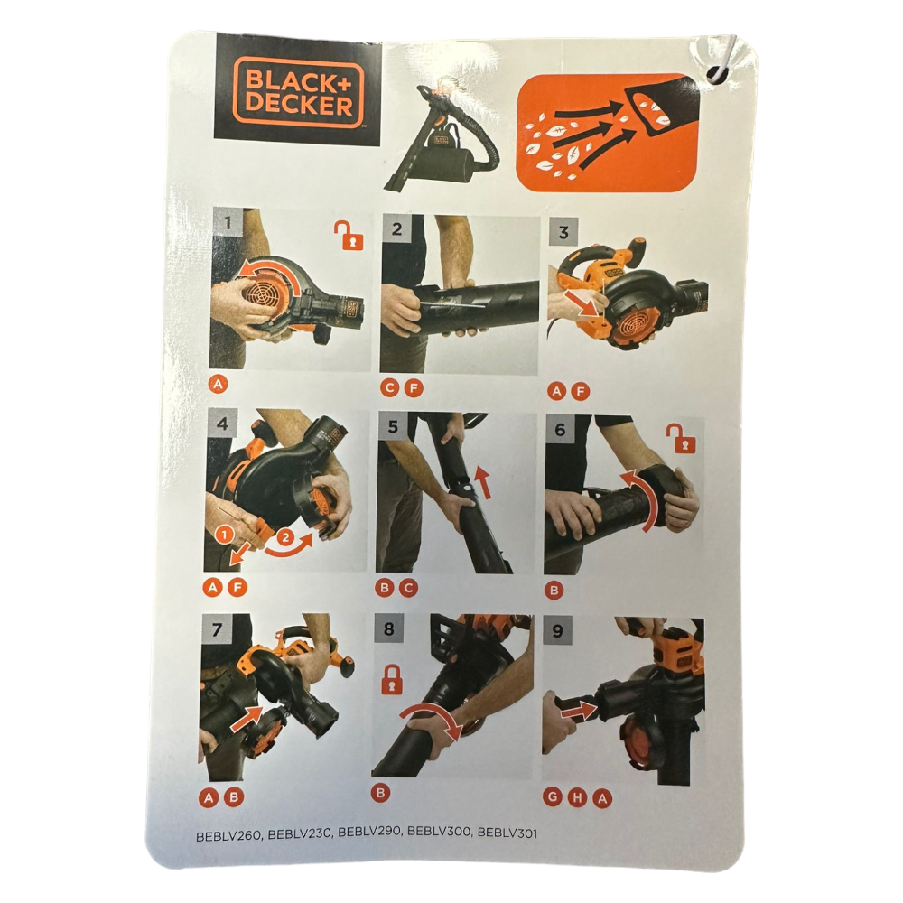 Aspirateur souffleur Broyeur de feuilles électrique avec sac Black + Decker BEBLV 2600W 