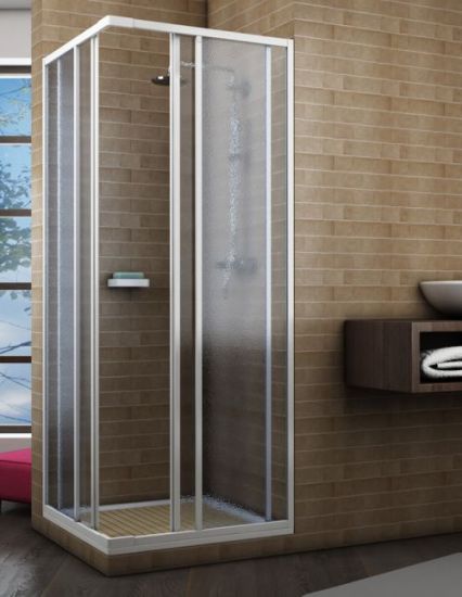 Cabine de douche d'angle en aluminium et PVC à ouverture coulissante réglable