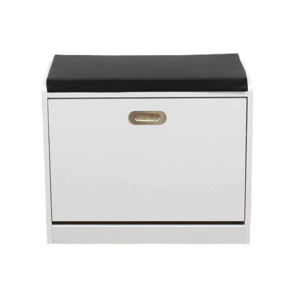 Scarpiera cassapanca doppio scomparto in legno laminato con seduta morbida e maniglie laterali Eusebia