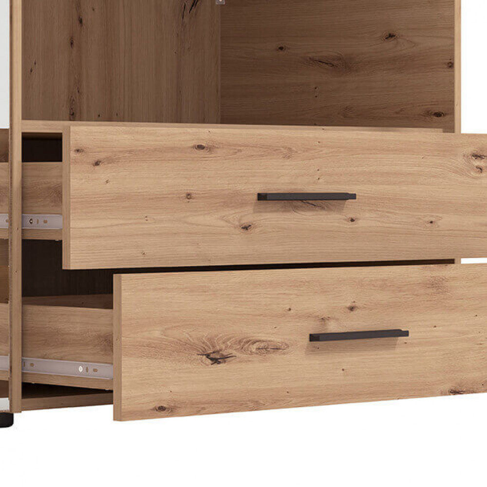 Armoire à 3 portes et 2 tiroirs en bois mélaminé bilaminé avec compartiment de rangement Silvian