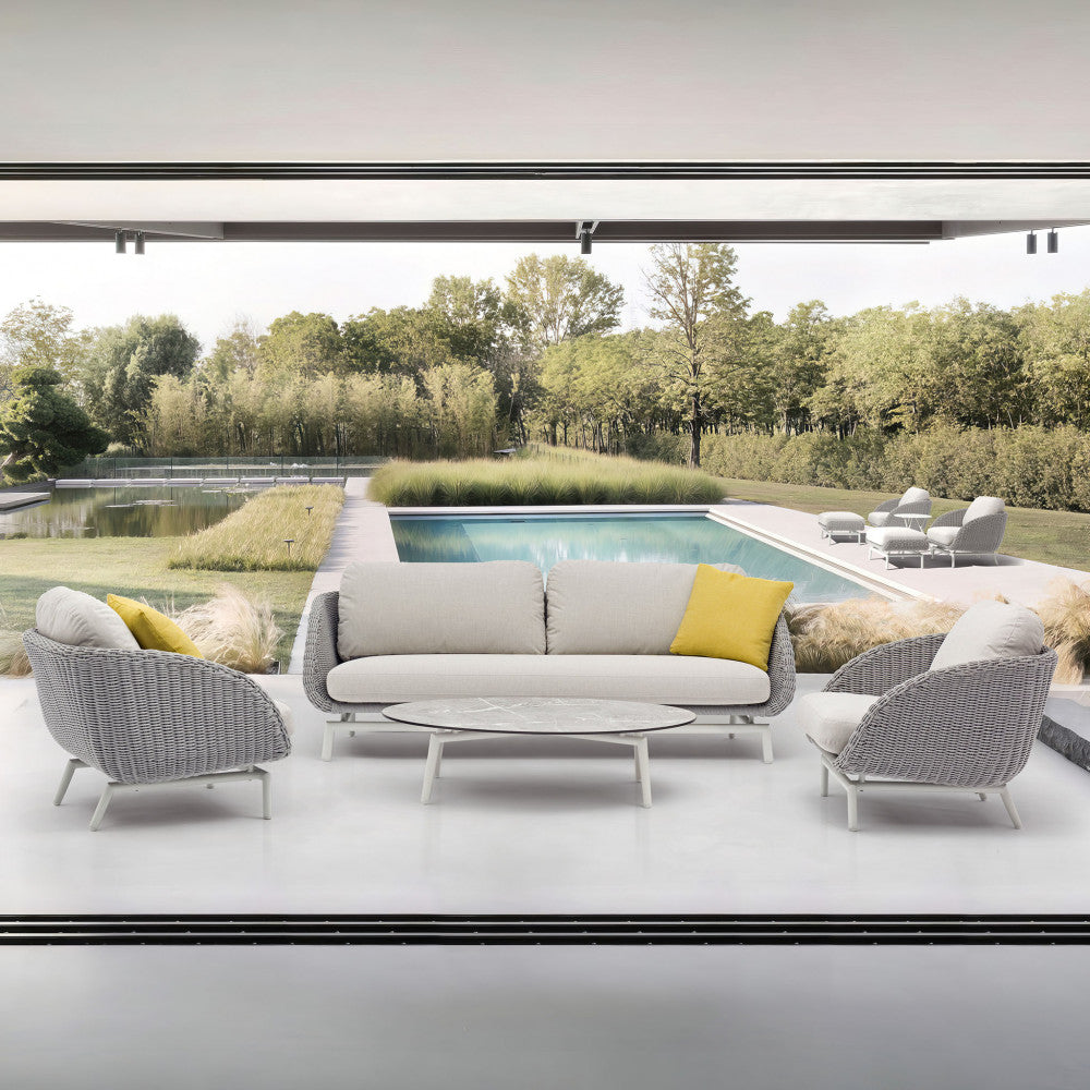 Salotto giardino 3 posti con cuscini inclusi e struttura in alluminio rivestimento in corda Lysandre