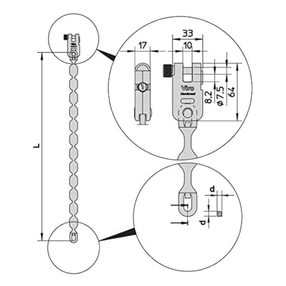 Cadenas à morsure blindé de 60 cm avec chaîne carrée anti-effraction en acier spécial VIRO