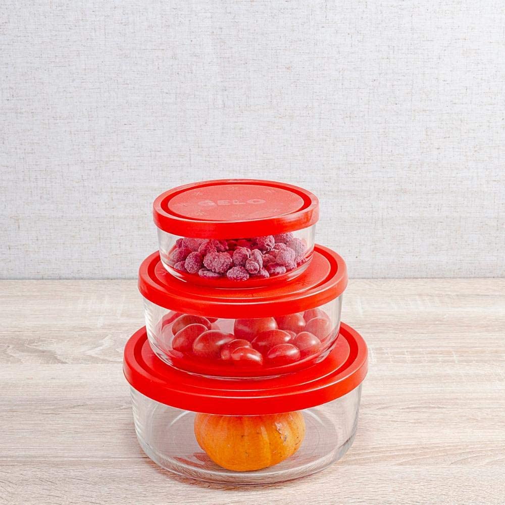 Contenitori tondi in vetro porta alimenti per cucina e viaggio set 3 Pz BORMIOLI