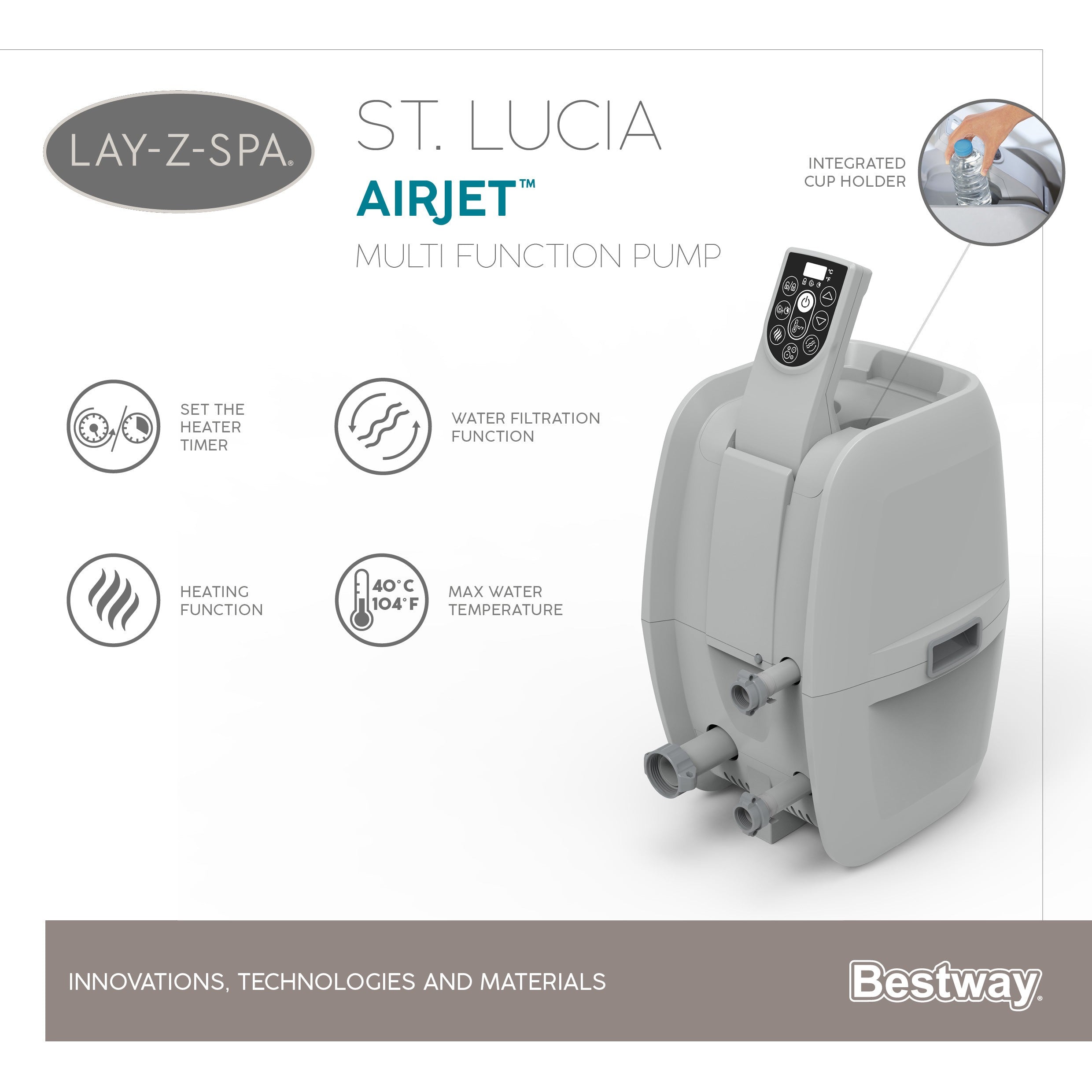 Piscine d'hydromassage SPA Lay-Z-Spa St Lucia AirJet Bestway 60037 