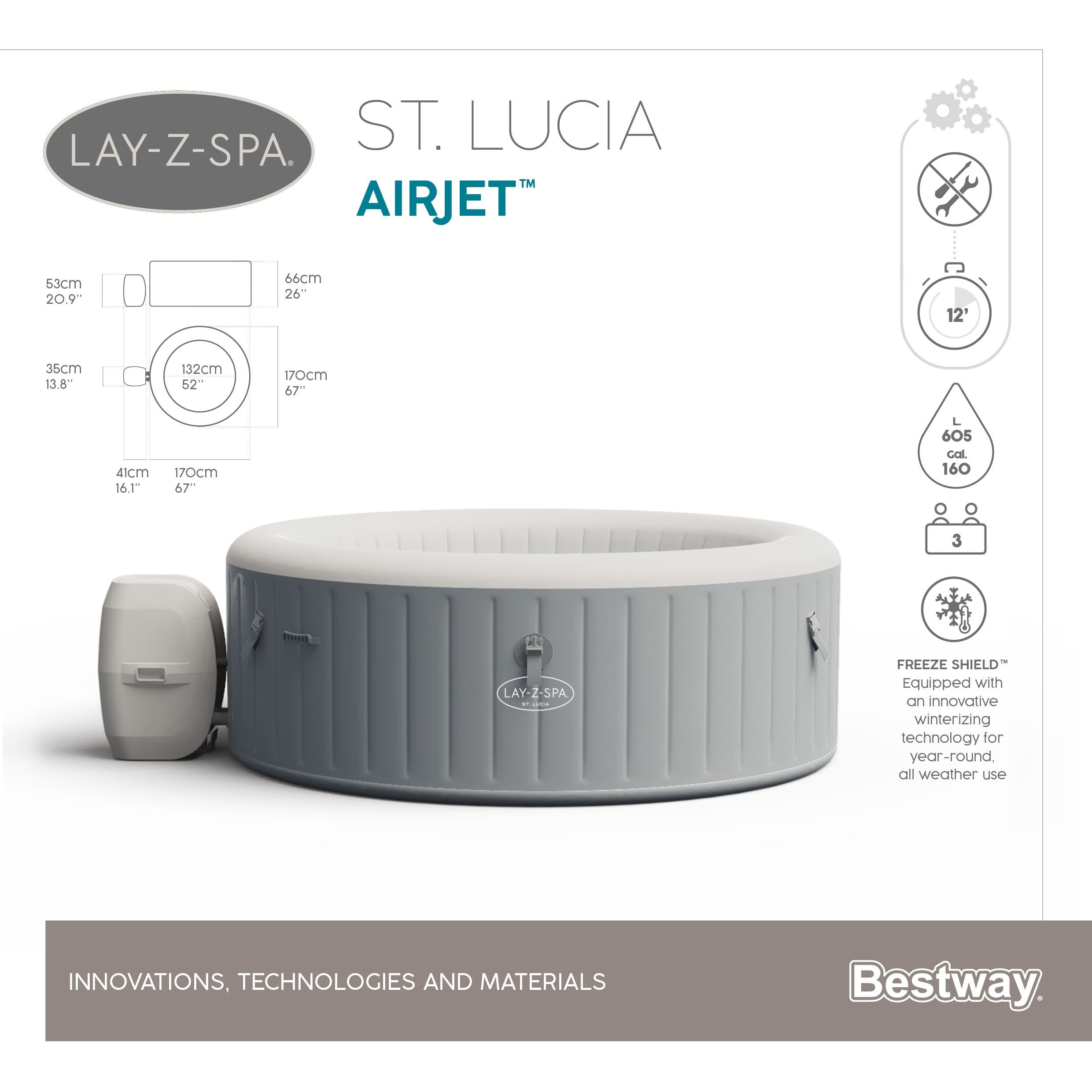 Piscine d'hydromassage SPA Lay-Z-Spa St Lucia AirJet Bestway 60037 