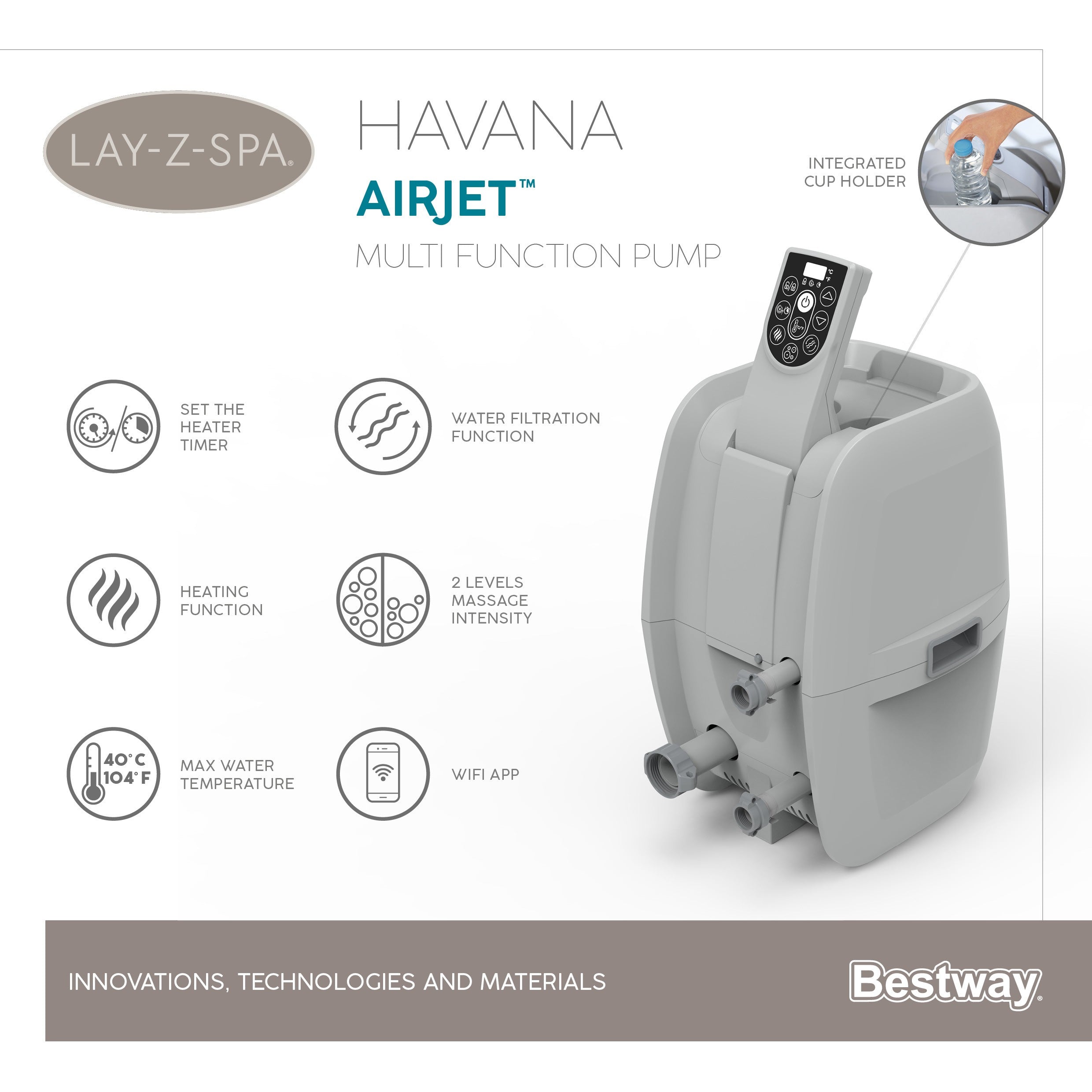 Piscine d'hydromassage SPA Lay-Z-Spa Havana AirJet Bestway 60035 