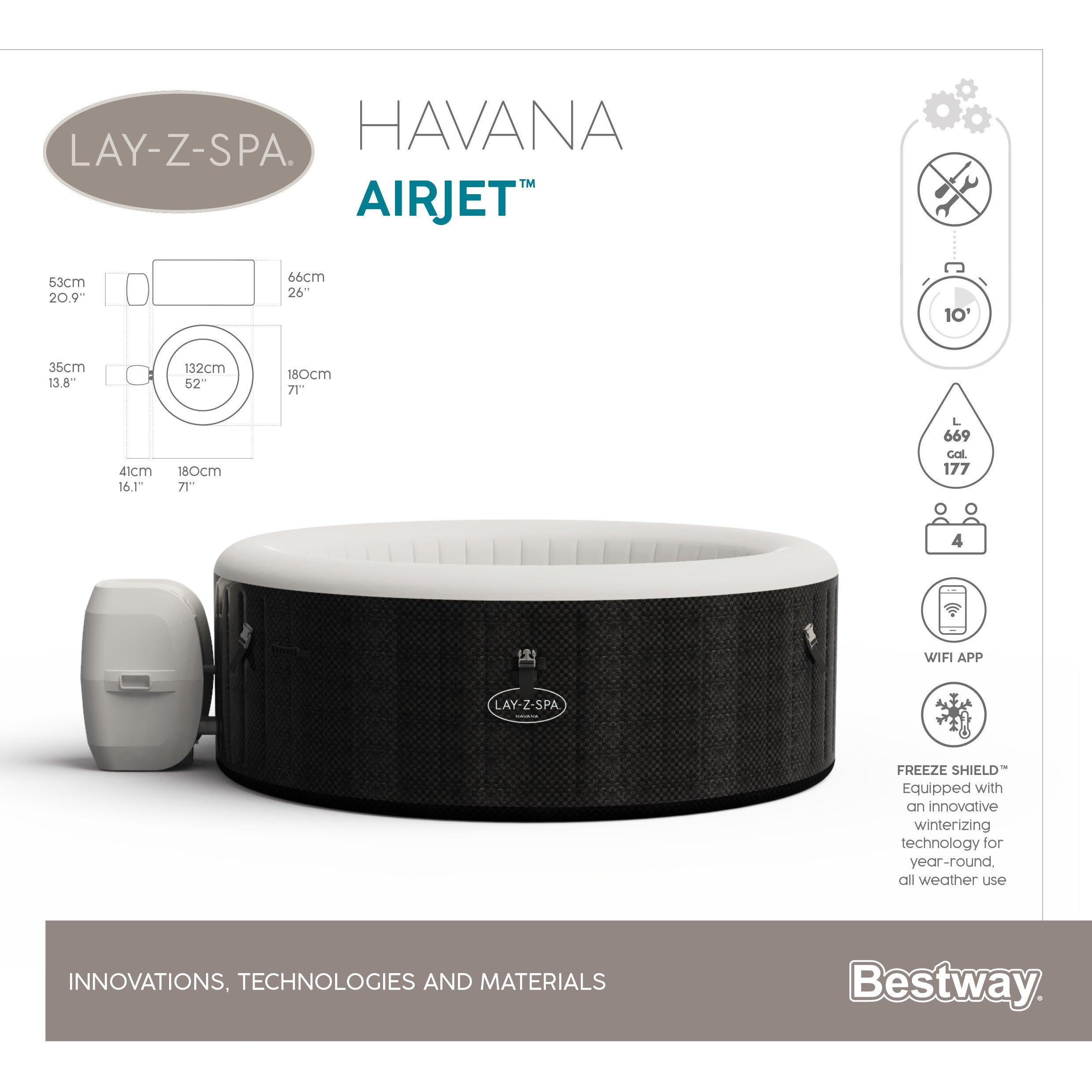 Piscine d'hydromassage SPA Lay-Z-Spa Havana AirJet Bestway 60035 