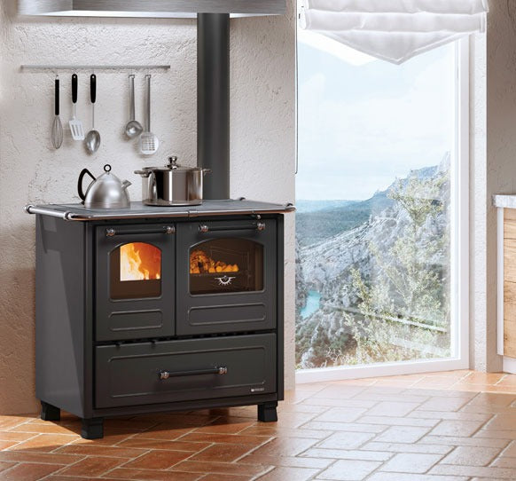 Poêle à bois 7,5 kW en acier émaillé avec four et plaque de cuisson en fonte Famille Nordica