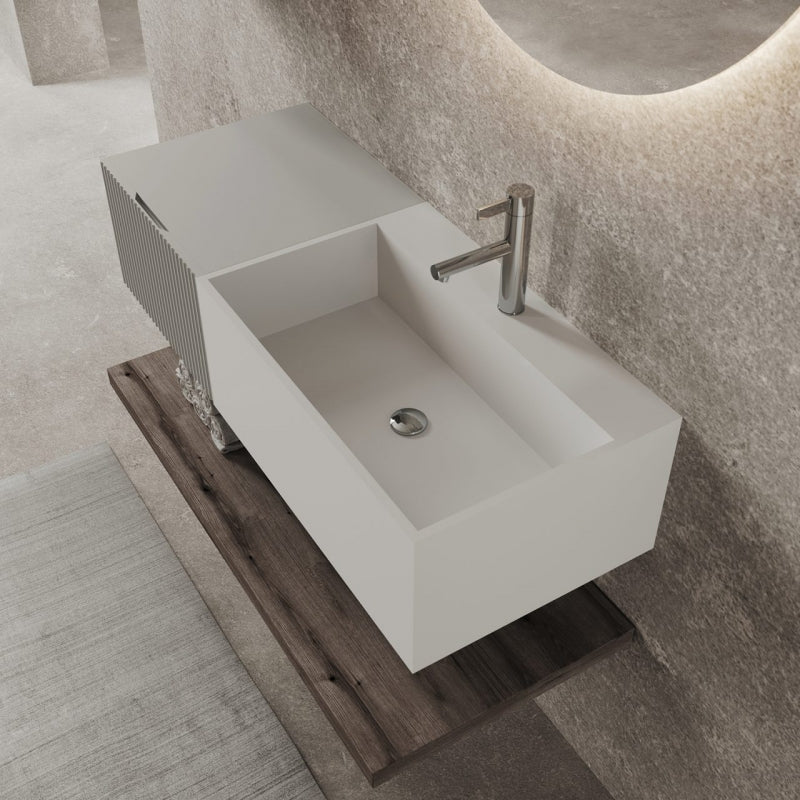 Lavabo sospeso in resina 60x40 cm rettangolare bianco opaco