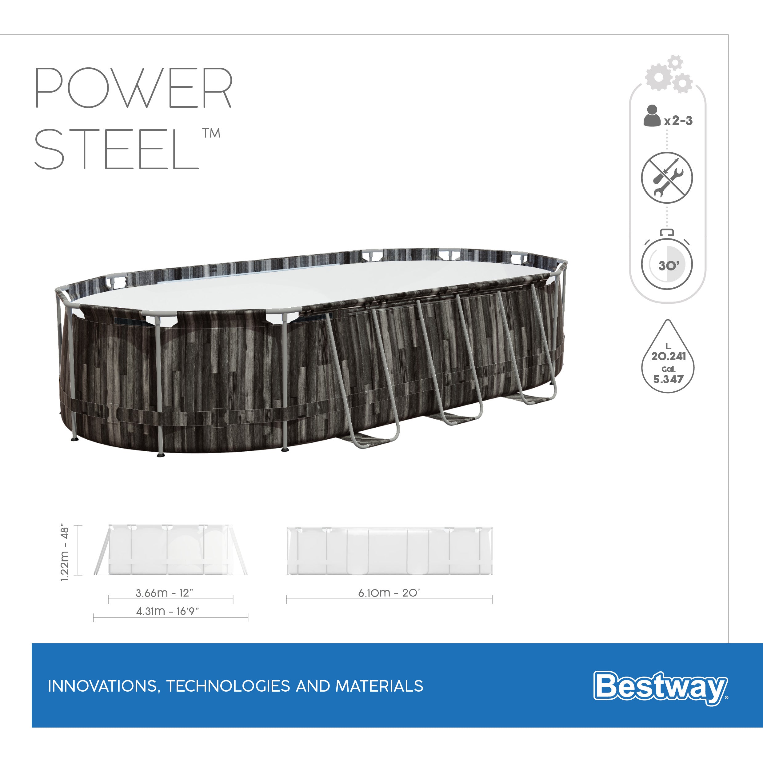 Piscine Ovale Effet Bois Power Steel 610x366x122 Bestway 5611R