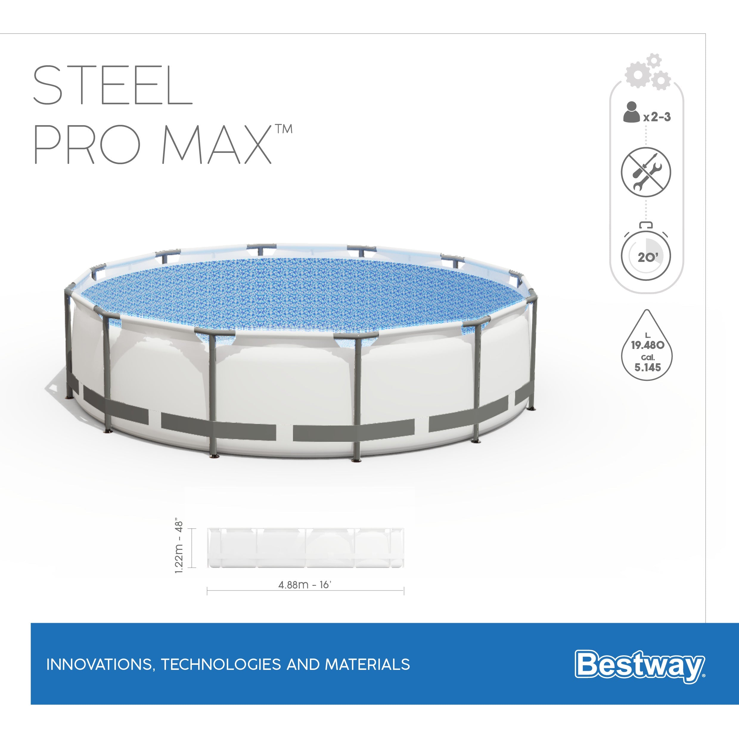 Piscine ronde en acier Steel Pro MAX 488x122 cm Bestway 5612Z 