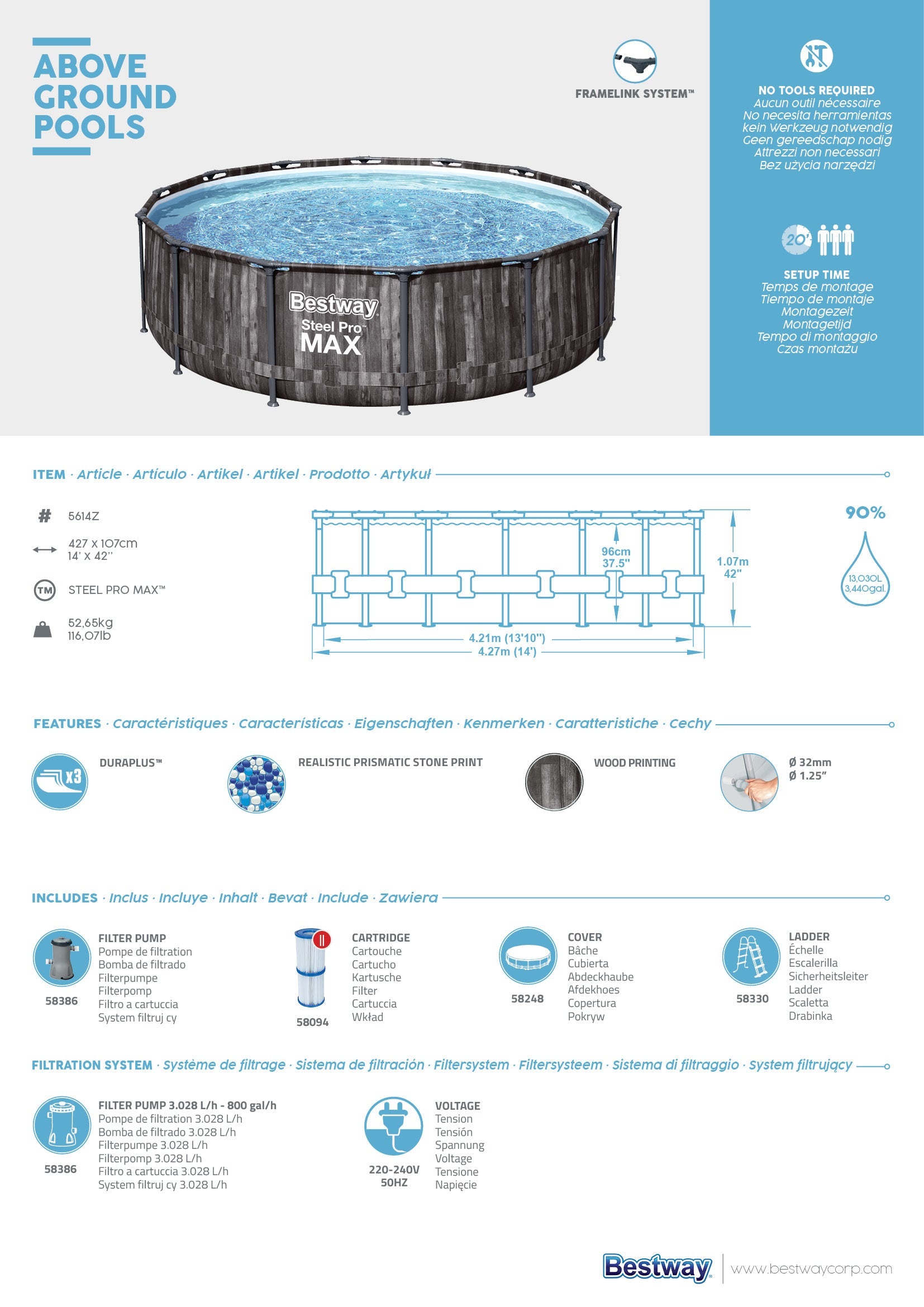 Piscine à structure ronde Steel Pro MAX 427x107 cm Bestway 5614Z