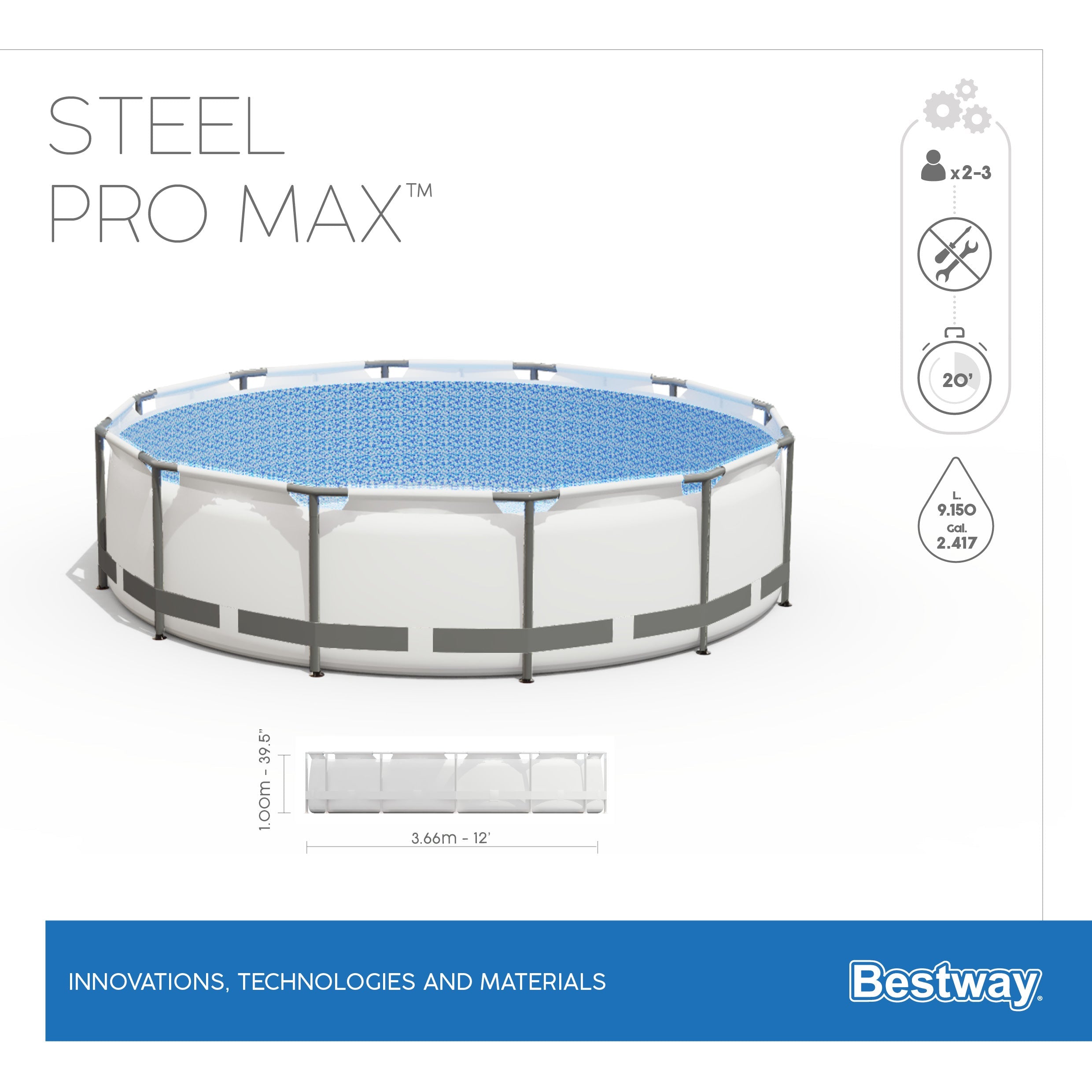 Piscine à structure ronde Steel Pro MAX 366x100 cm Bestway 56418