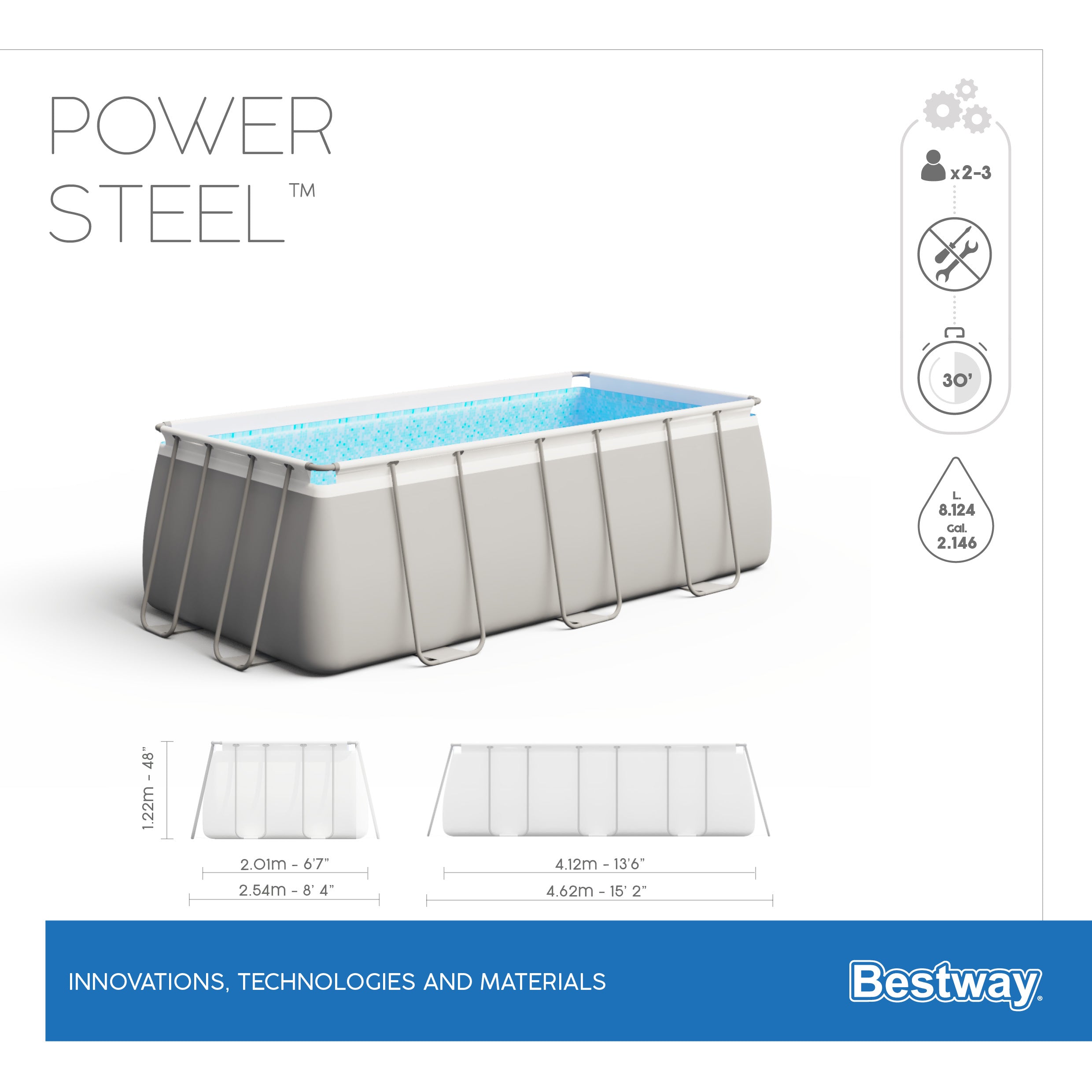 Piscine Rectangulaire Power Steel Frame 412x201x122 cm Bestway 56456 