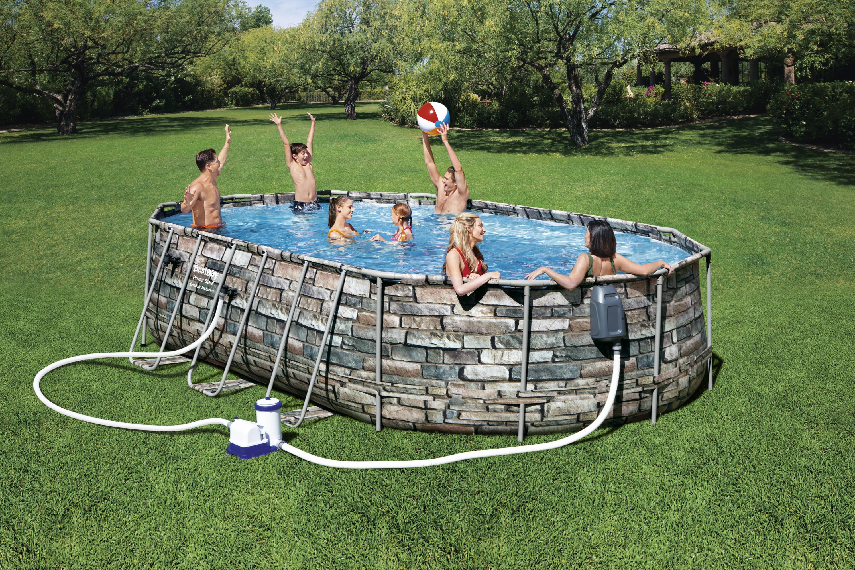 Piscine ovale Power Steel Comfort Jet d'hydromassage 610X366X122 Bestway 56719