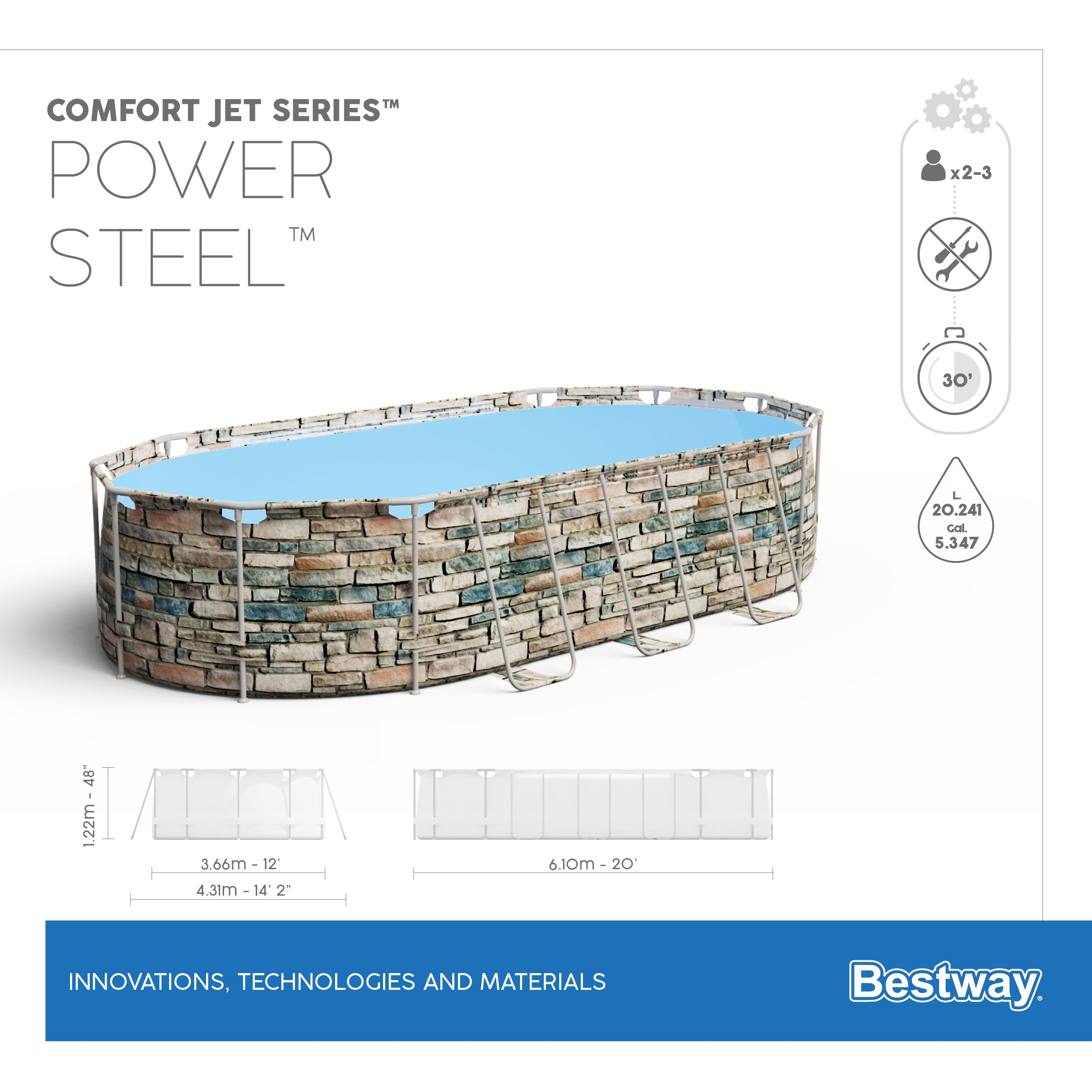 Piscine ovale Power Steel Comfort Jet d'hydromassage 610X366X122 Bestway 56719