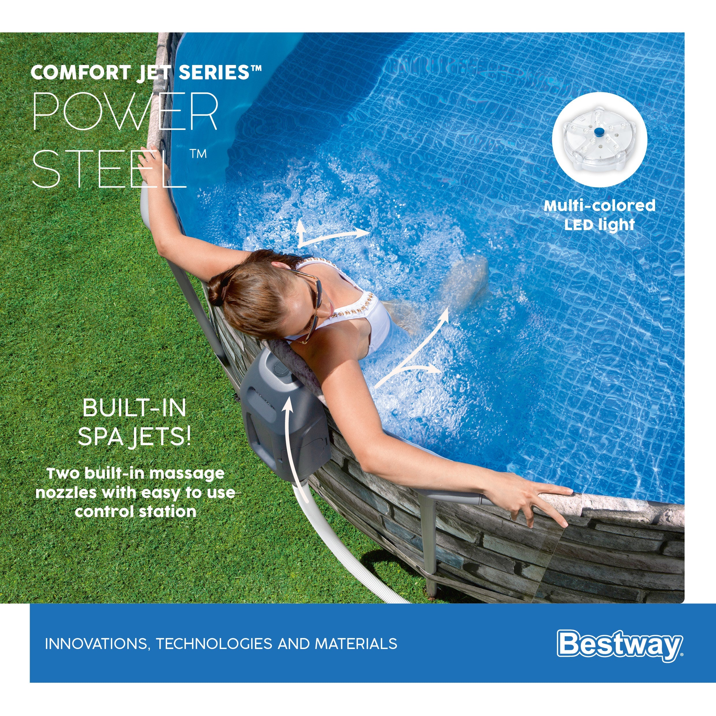 Piscine ovale Power Steel Comfort Jet d'hydromassage 610X366X122 Bestway 56719
