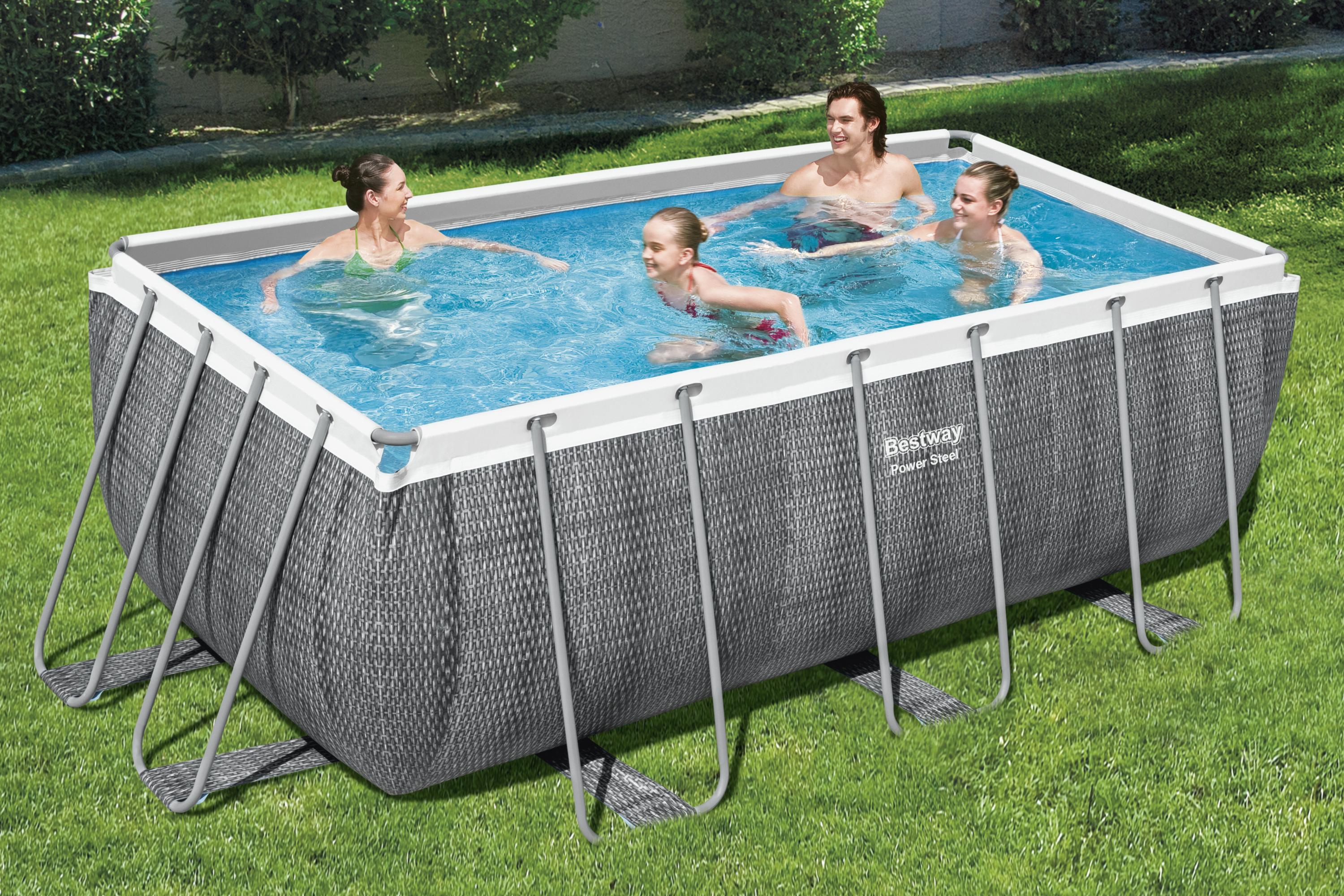 Piscine avec structure rectangulaire en rotin 4,12mx 2,01mx 1,22m Power Steel Bestway 56722