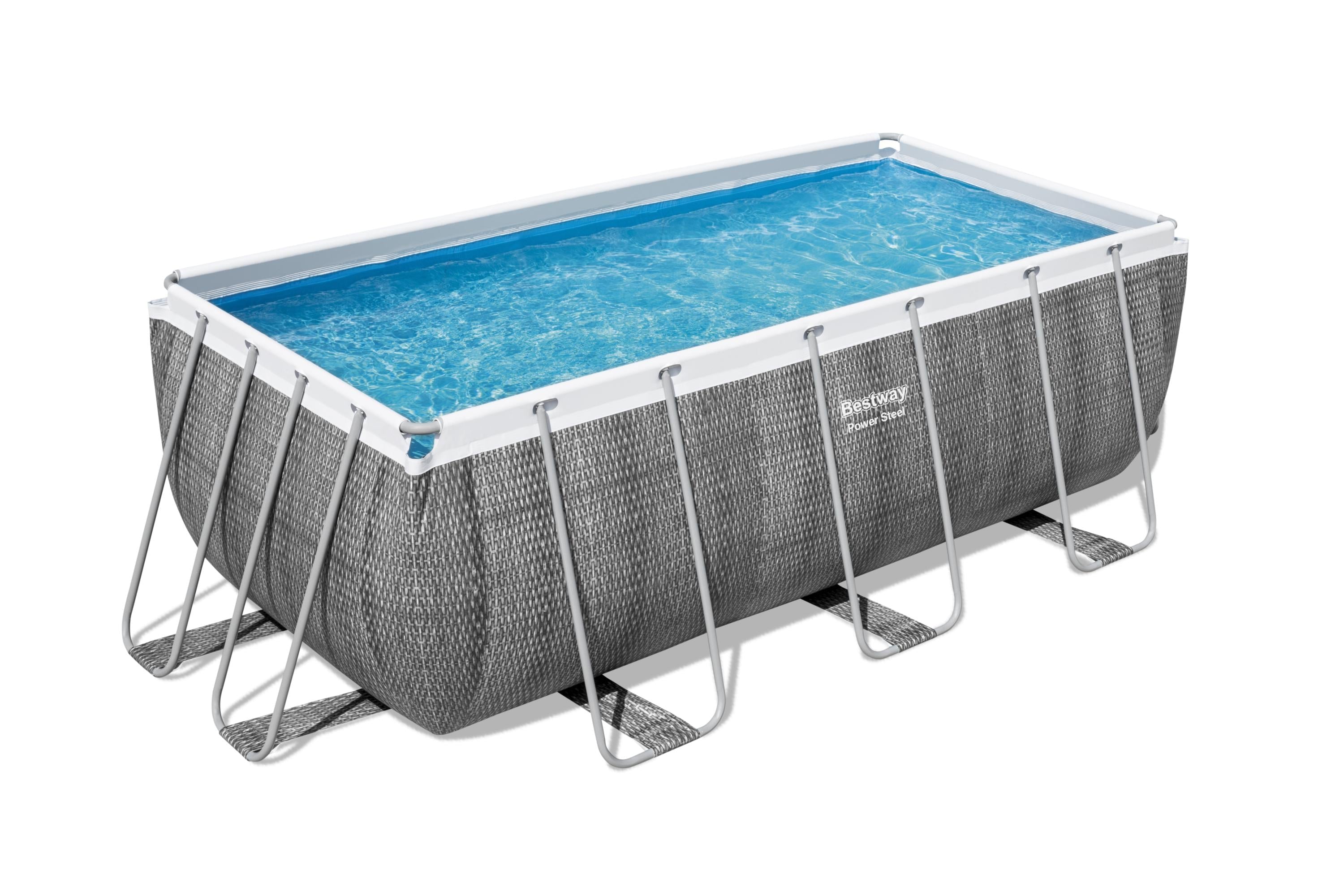 Piscine avec structure rectangulaire en rotin 4,12mx 2,01mx 1,22m Power Steel Bestway 56722