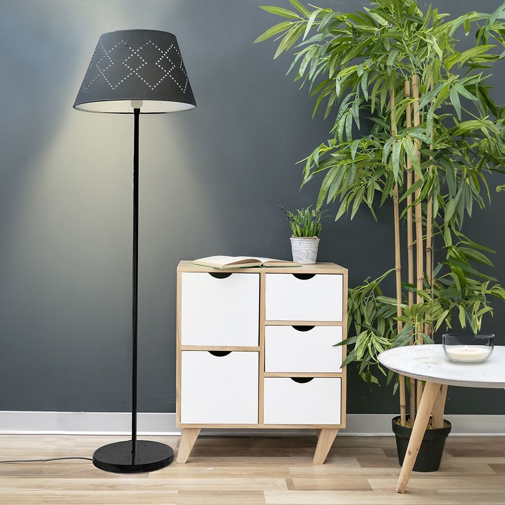 Lampadaire avec pied en satin noir et abat-jour noir h 138 cm Sibilla