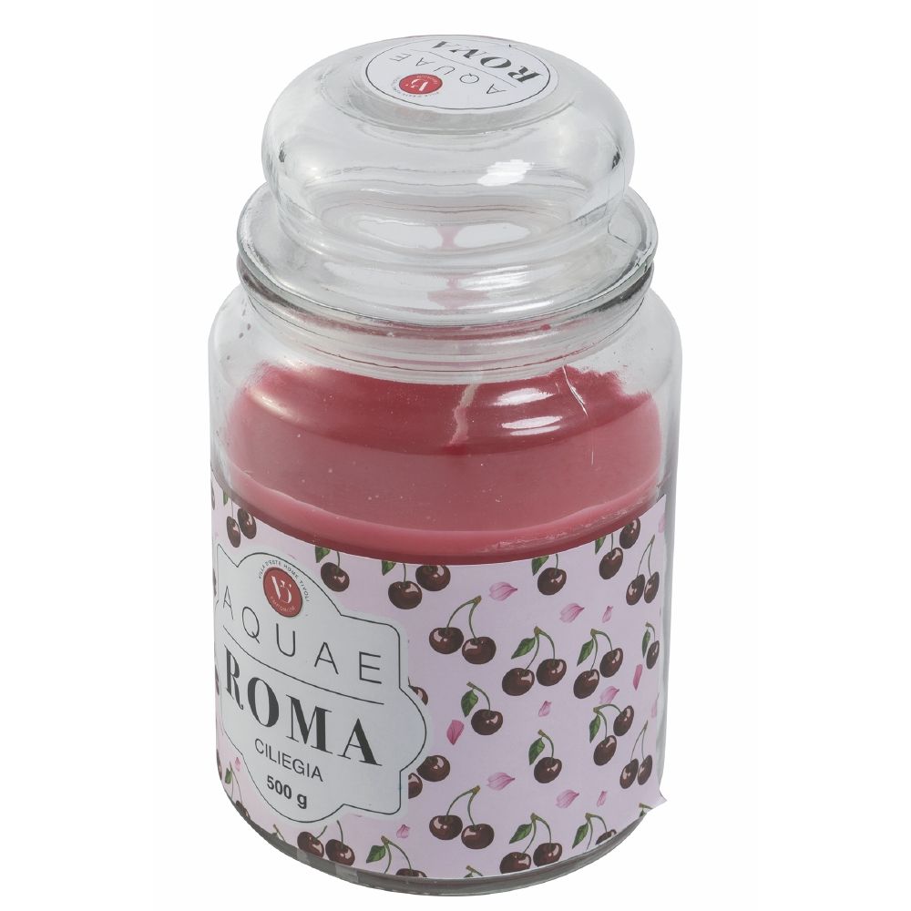 Bougie de cire en pot en verre cerise Aquae Roma 500g